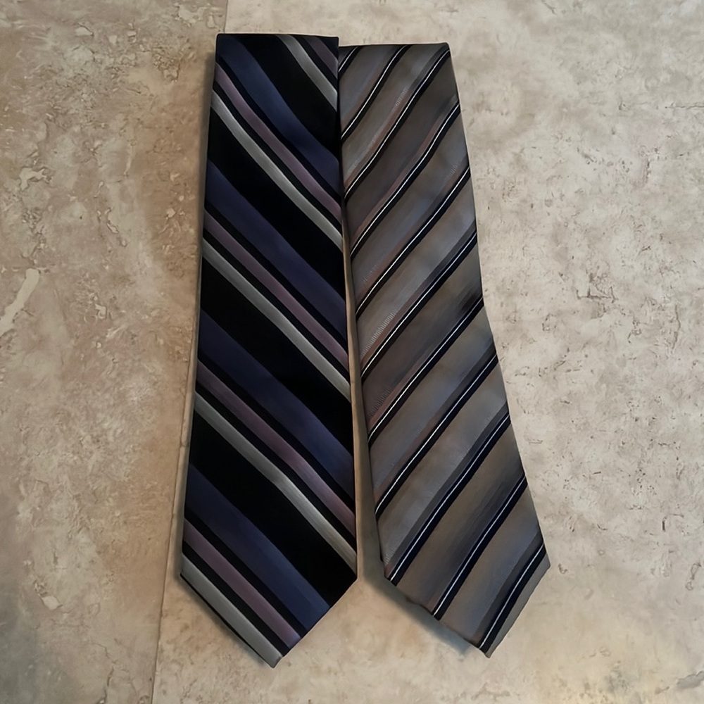 💕HP💕2 ties - hand made 100% polyester diagonal stripes 1 John Ashford 1 Stafford